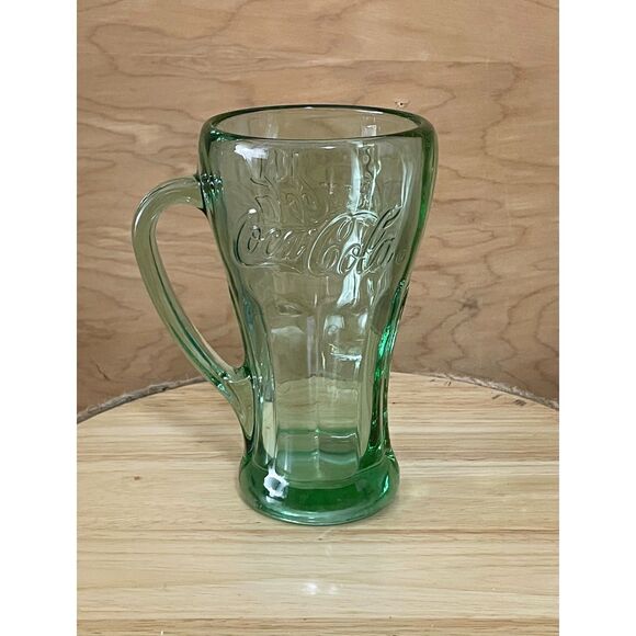 Coca-Cola Green Glass Mug 6.5" Classic Embossed Contour Soda Cup - Picture 1 of 6